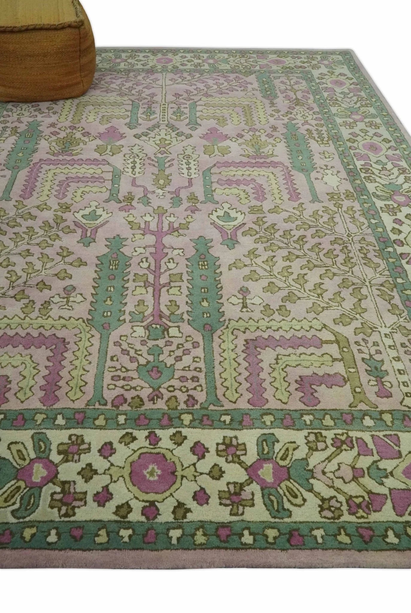 Custom Made Tree of life Traditional Floral Light Purple, Green, Olive, and Beige Hand Tufted wool Area Rug