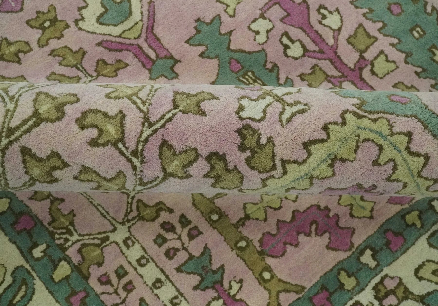 Custom Made Tree of life Traditional Floral Light Purple, Green, Olive, and Beige Hand Tufted wool Area Rug