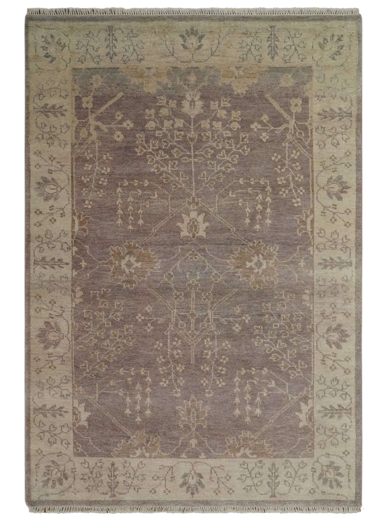 Custom Made Vintage Style Tree of life Brown And Beige Hand Knotted Wool Rug