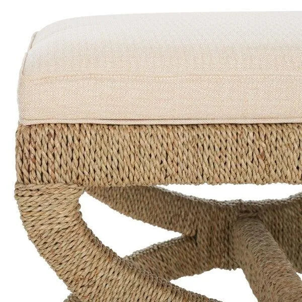 Safavieh Aikan Woven Ottoman in Natural/Beige with Boxy Cushion Seat