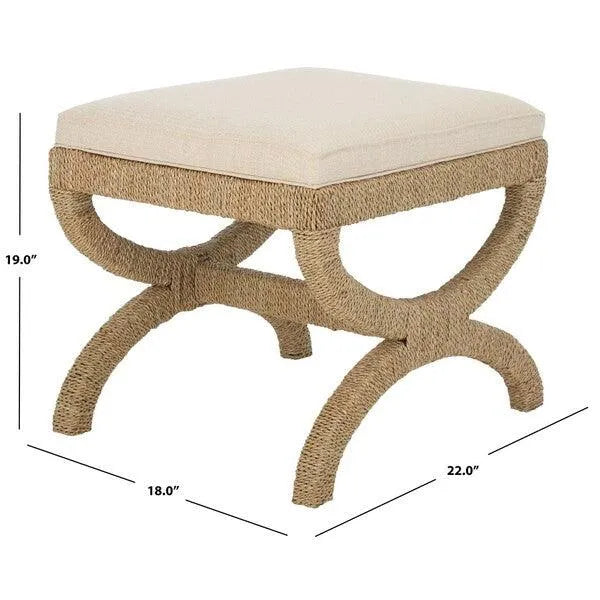 Safavieh Aikan Woven Ottoman in Natural/Beige with Boxy Cushion Seat