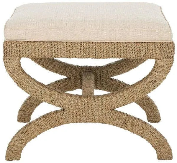 Safavieh Aikan Woven Ottoman in Natural/Beige with Boxy Cushion Seat