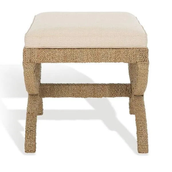 Safavieh Aikan Woven Ottoman in Natural/Beige with Boxy Cushion Seat