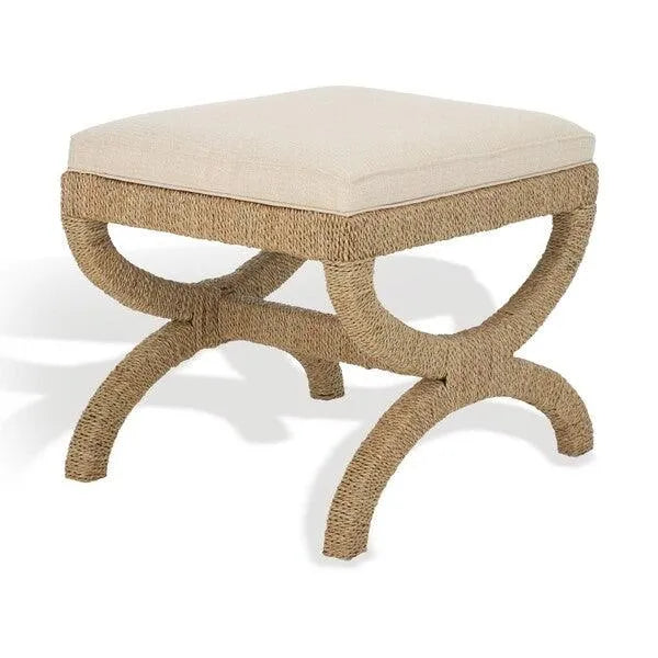 Safavieh Aikan Woven Ottoman in Natural/Beige with Boxy Cushion Seat