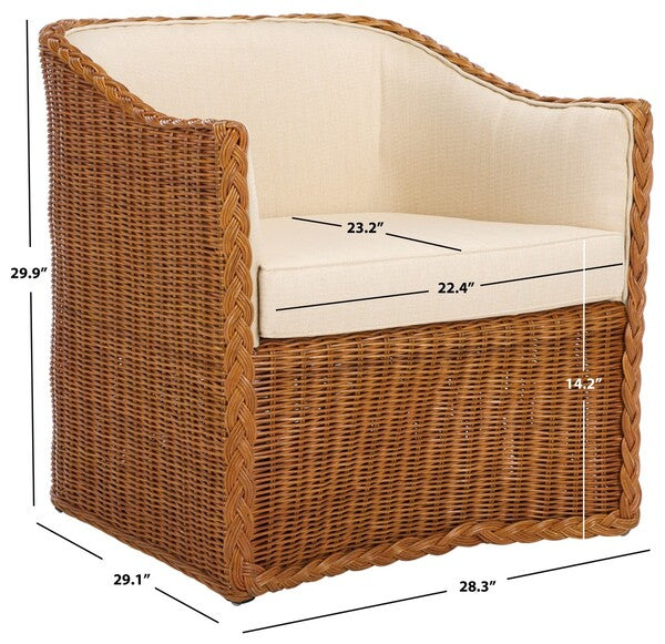 Sharon Rattan Accent Chair in Natural with Beige Cushion