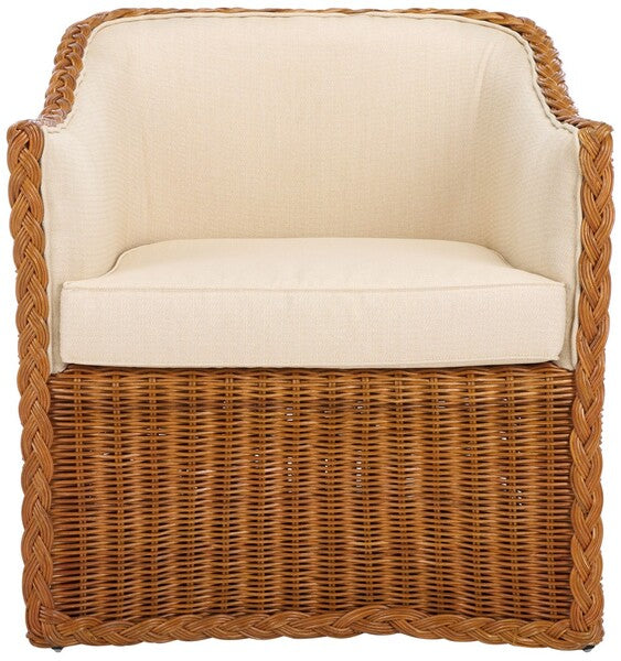 Sharon Rattan Accent Chair in Natural with Beige Cushion