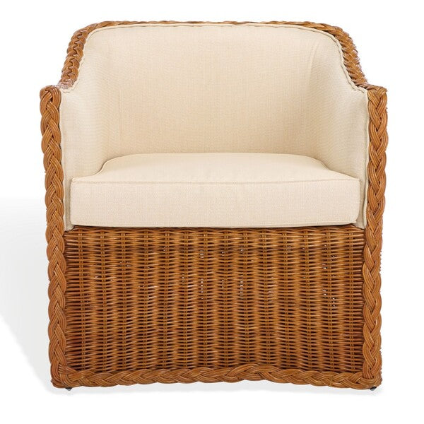 Sharon Rattan Accent Chair in Natural with Beige Cushion