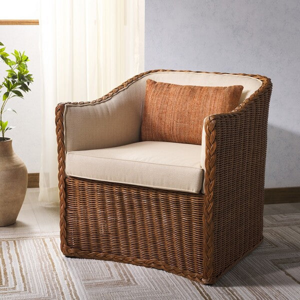 Sharon Rattan Accent Chair in Natural with Beige Cushion
