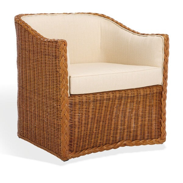 Sharon Rattan Accent Chair in Natural with Beige Cushion