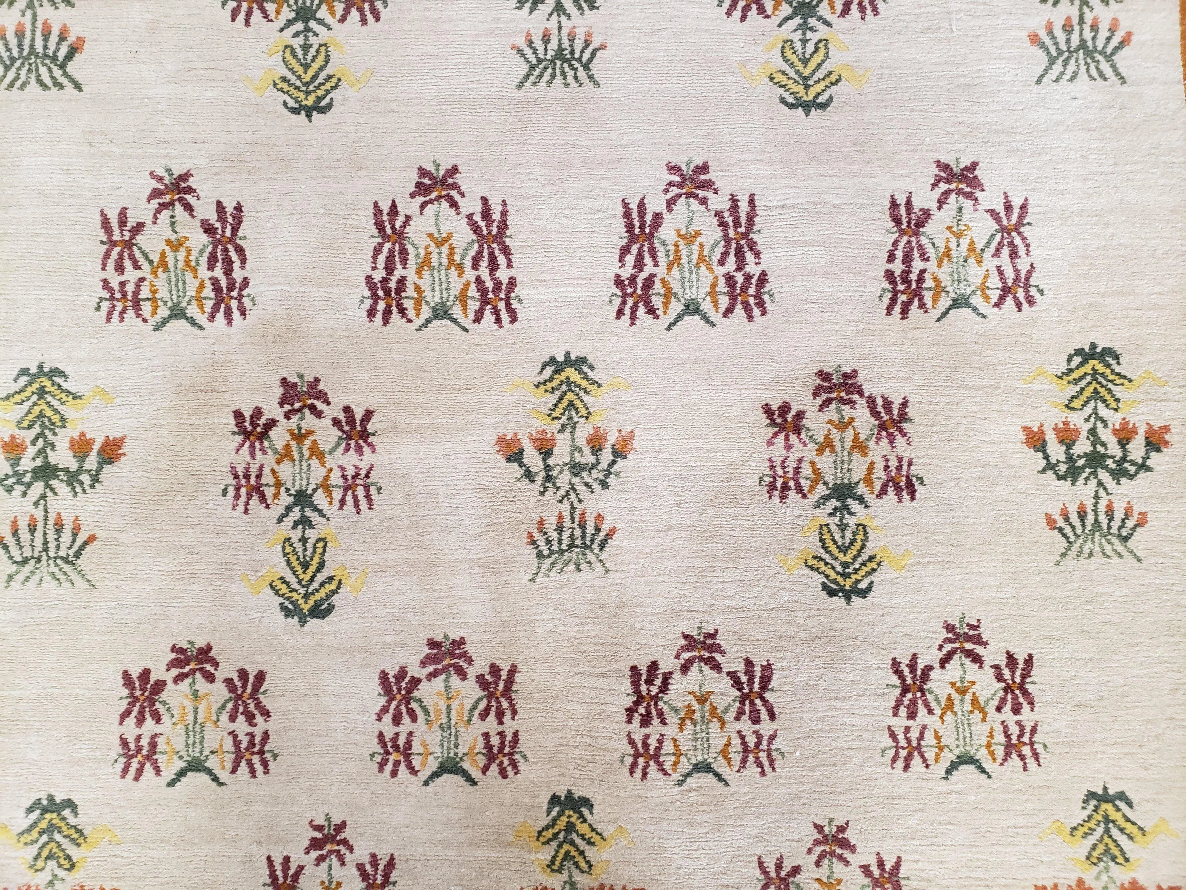 Tufenkian Rug 5.9 x 8.6, Tibetan Nepalese Rug, Hand Knotted, Soft Shiny Wool, Repeated Motifs, Contemporary Modern, Area Rug 6x9, Vintage