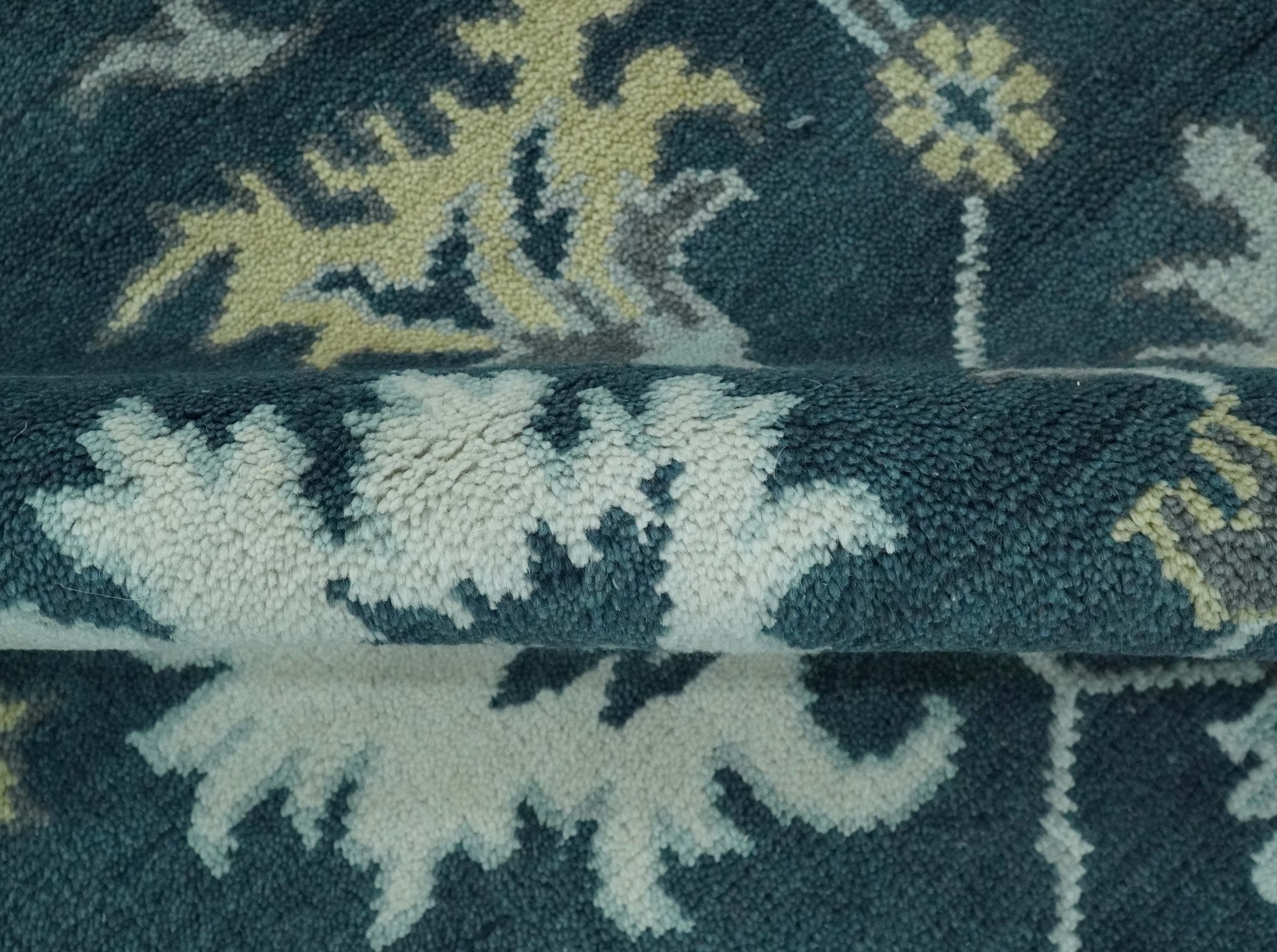 Dark Teal, Silver, Blue and Ivory Hand Knotted Traditional Oushak Multi Size Area Rug - The Rug Decor