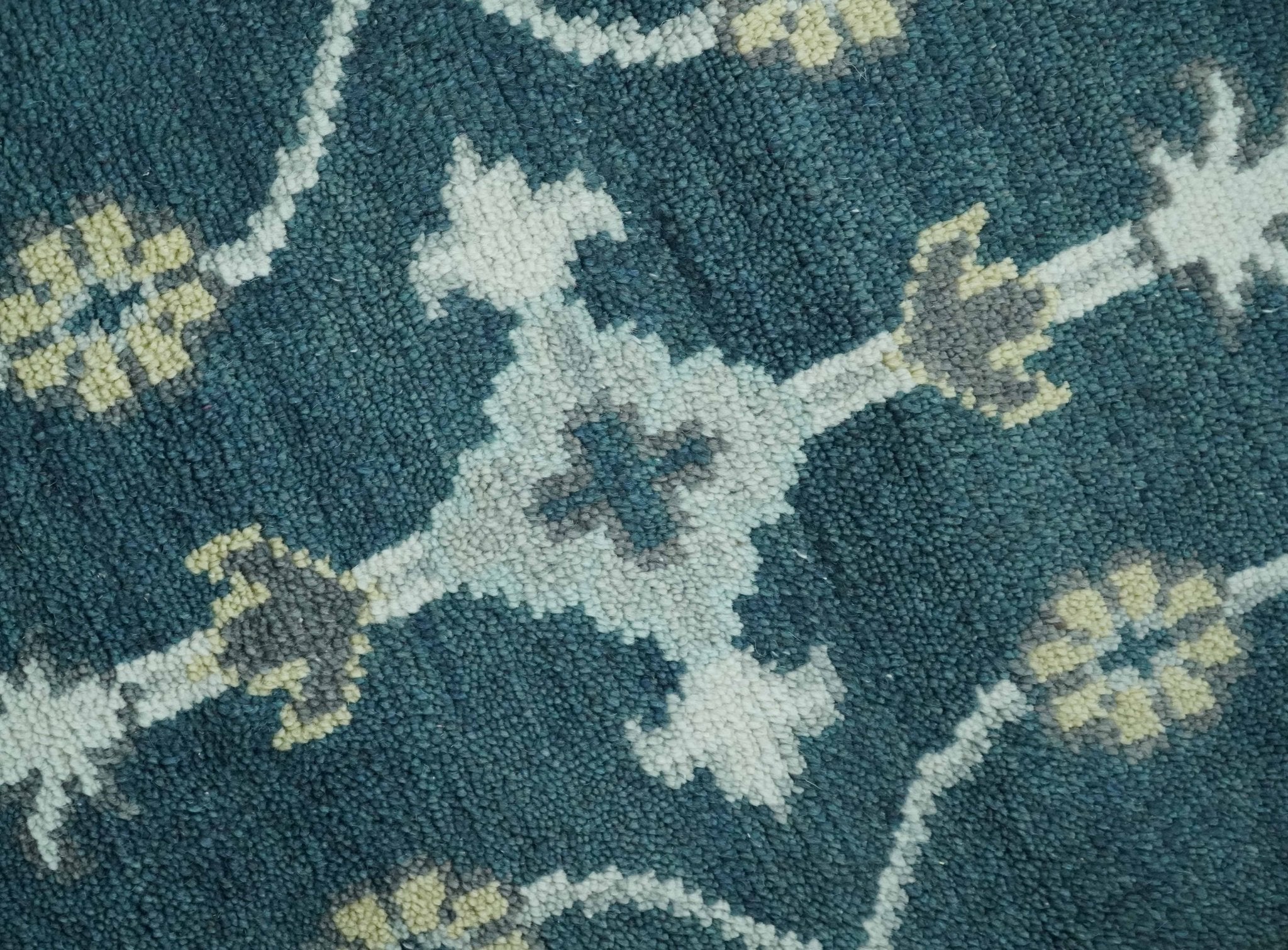 Dark Teal, Silver, Blue and Ivory Hand Knotted Traditional Oushak Multi Size Area Rug - The Rug Decor