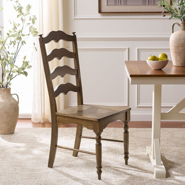 Rasia Wooden Side Chair in Dark Oak with Ladder Back