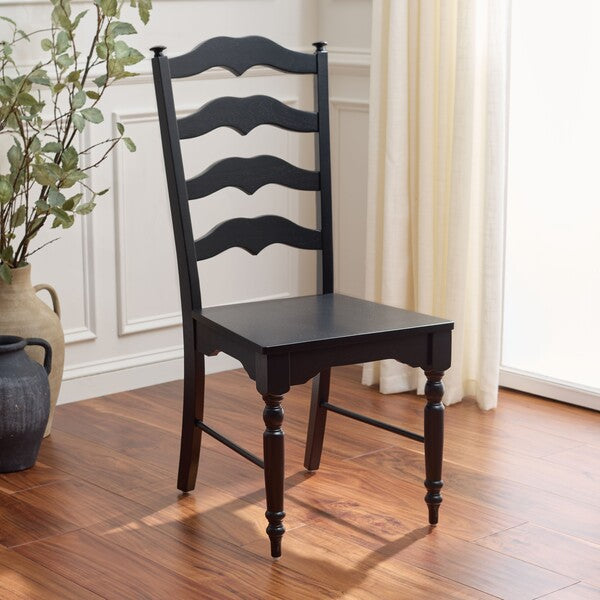 Rasia Wooden Side Chair in Black with Ladder Back