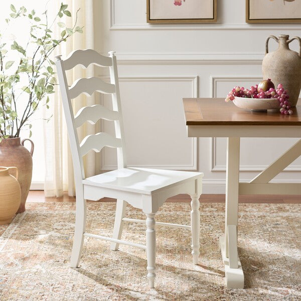 Rasia Wooden Side Chair in White with Ladder Back