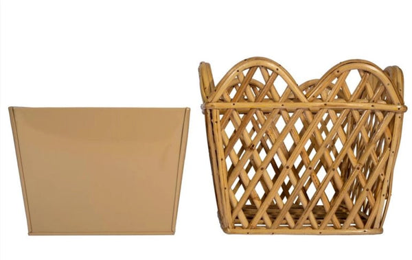 Stunning Square Scalloped Natural Rattan Planter - The Mayfair Hall
