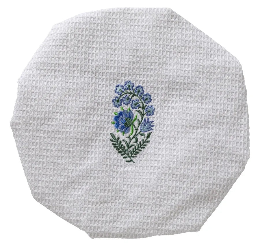 Shower Cap, Waffle Weave, Fleur (Blue) - The Mayfair Hall