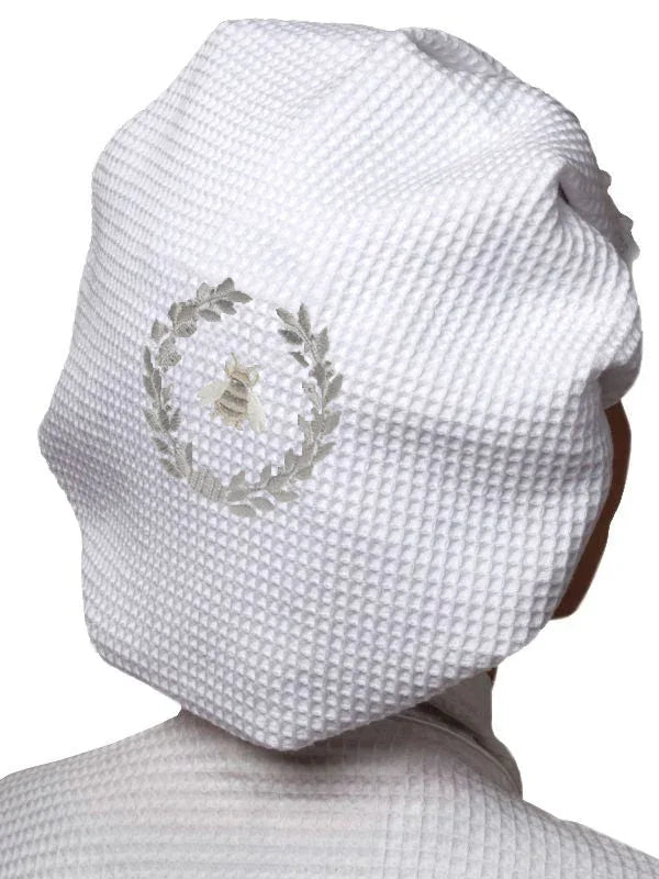 Shower Cap, Waffle Weave, Napoleon Bee Wreath (Pewter) - The Mayfair Hall