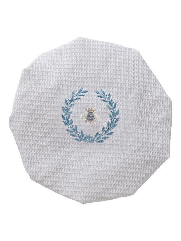 Shower Cap, Waffle Weave, Napoleon Bee Wreath (Duck Egg Blue) - The Mayfair Hall