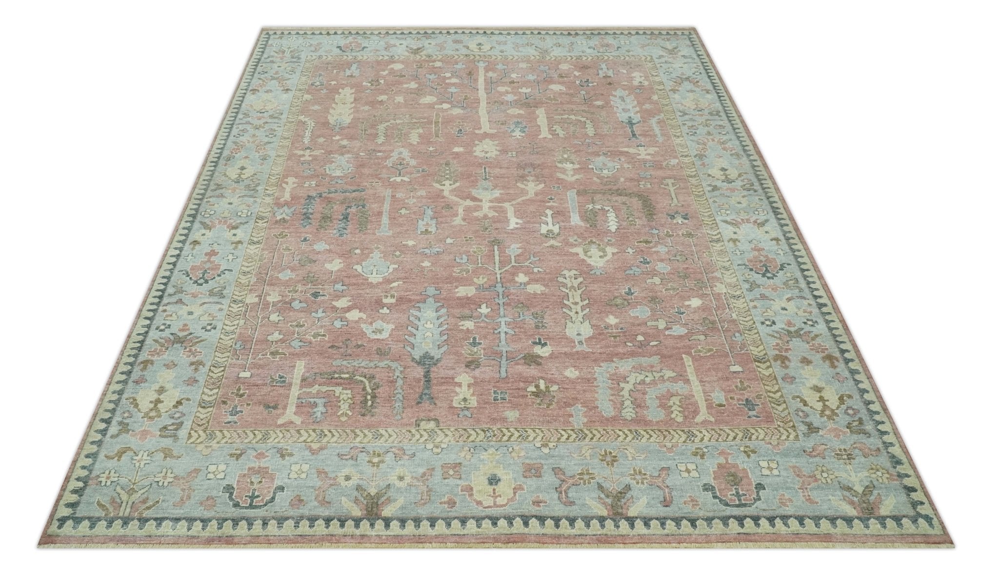 Distress Finished Tree of Life Hand Knotted Rust and Blue 9x12 Wool Rug