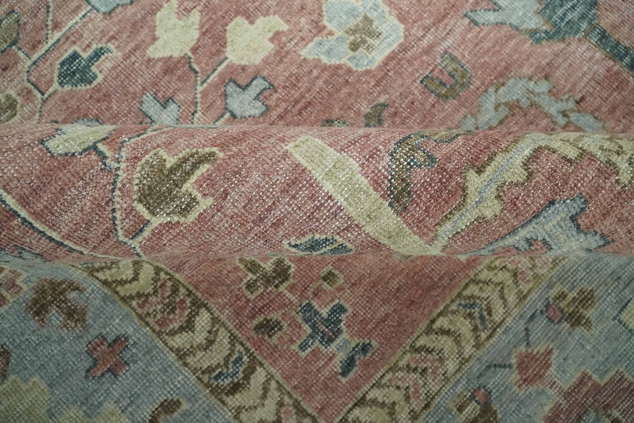 Distress Finished Tree of Life Hand Knotted Rust and Blue 9x12 Wool Rug