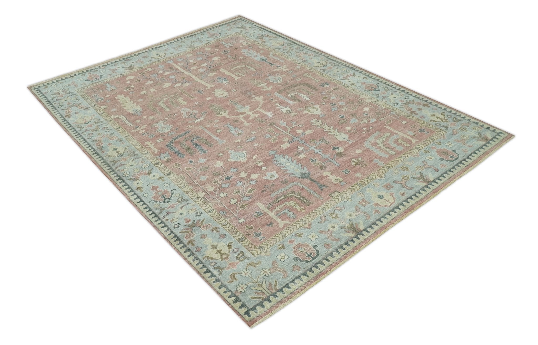 Distress Finished Tree of Life Hand Knotted Rust and Blue 9x12 Wool Rug