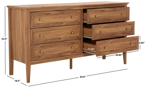 Sondra 6 Drawer Dresser in Oak