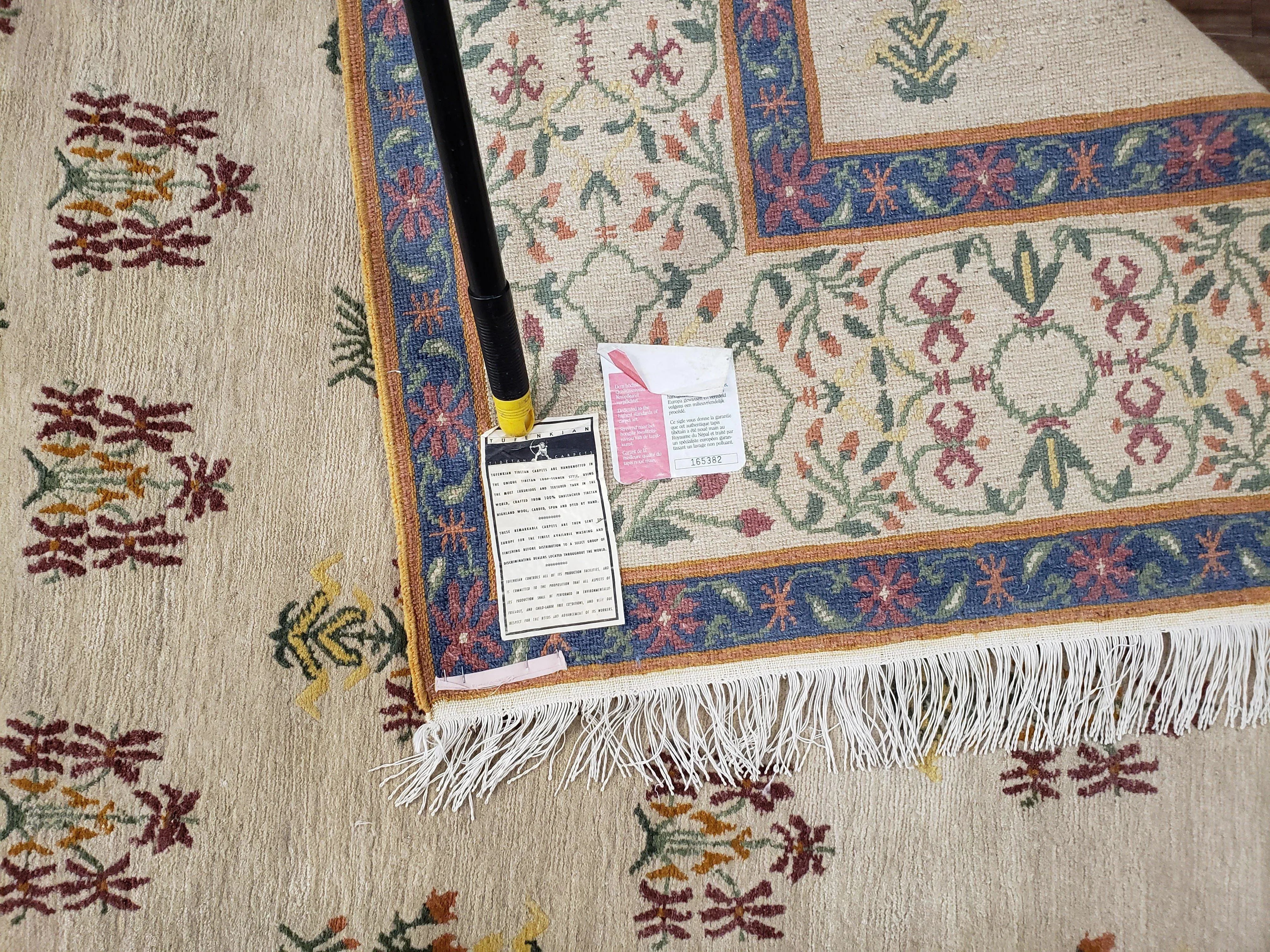 Tufenkian Rug 5.9 x 8.6, Tibetan Nepalese Rug, Hand Knotted, Soft Shiny Wool, Repeated Motifs, Contemporary Modern, Area Rug 6x9, Vintage