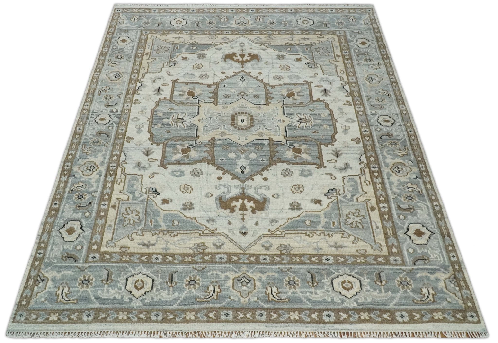 Earthy Neutral Custom Made Ivory, Beige and Silver Traditional Hand Knotted Wool Area Rug - The Rug Decor