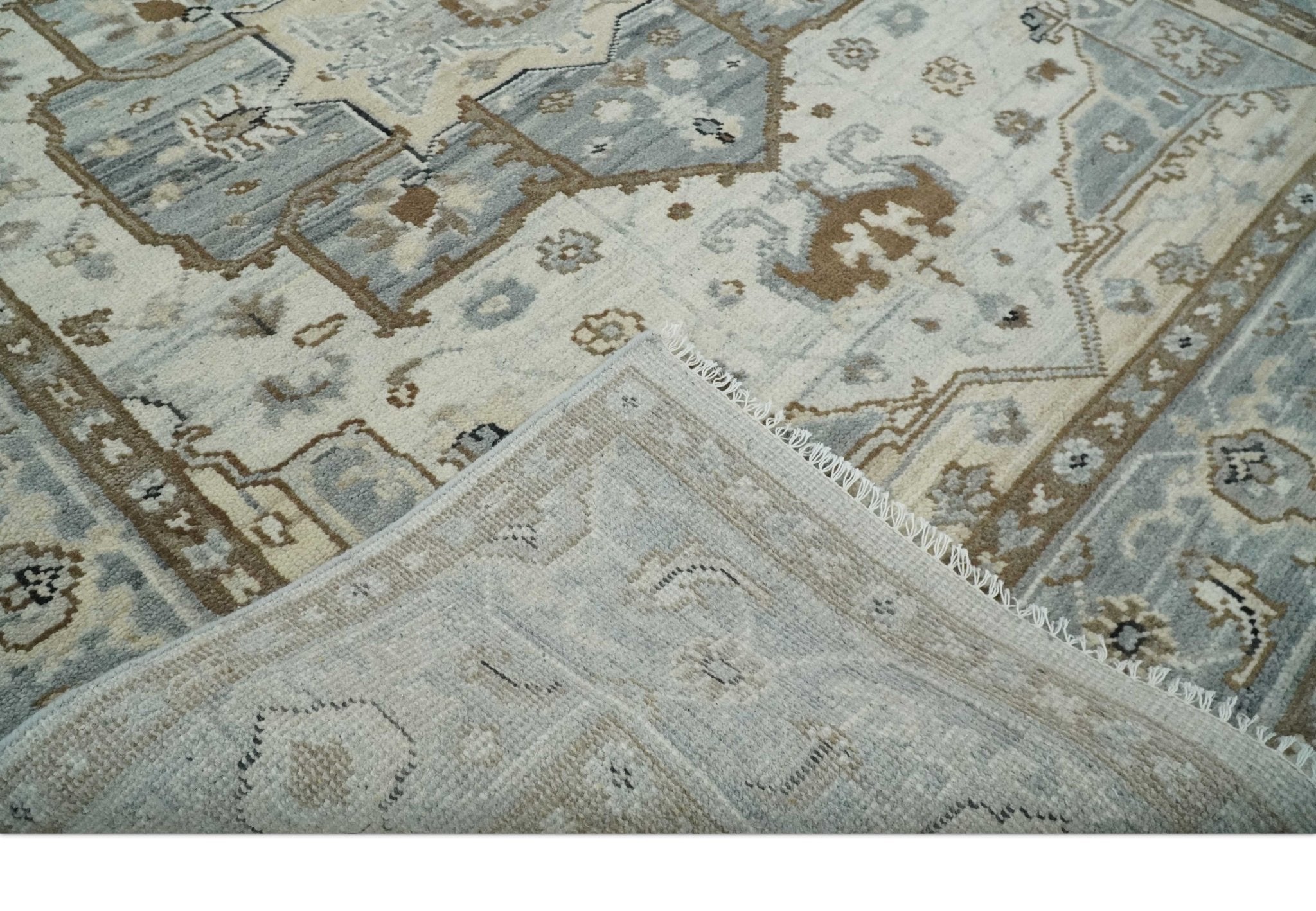 Earthy Neutral Custom Made Ivory, Beige and Silver Traditional Hand Knotted Wool Area Rug - The Rug Decor