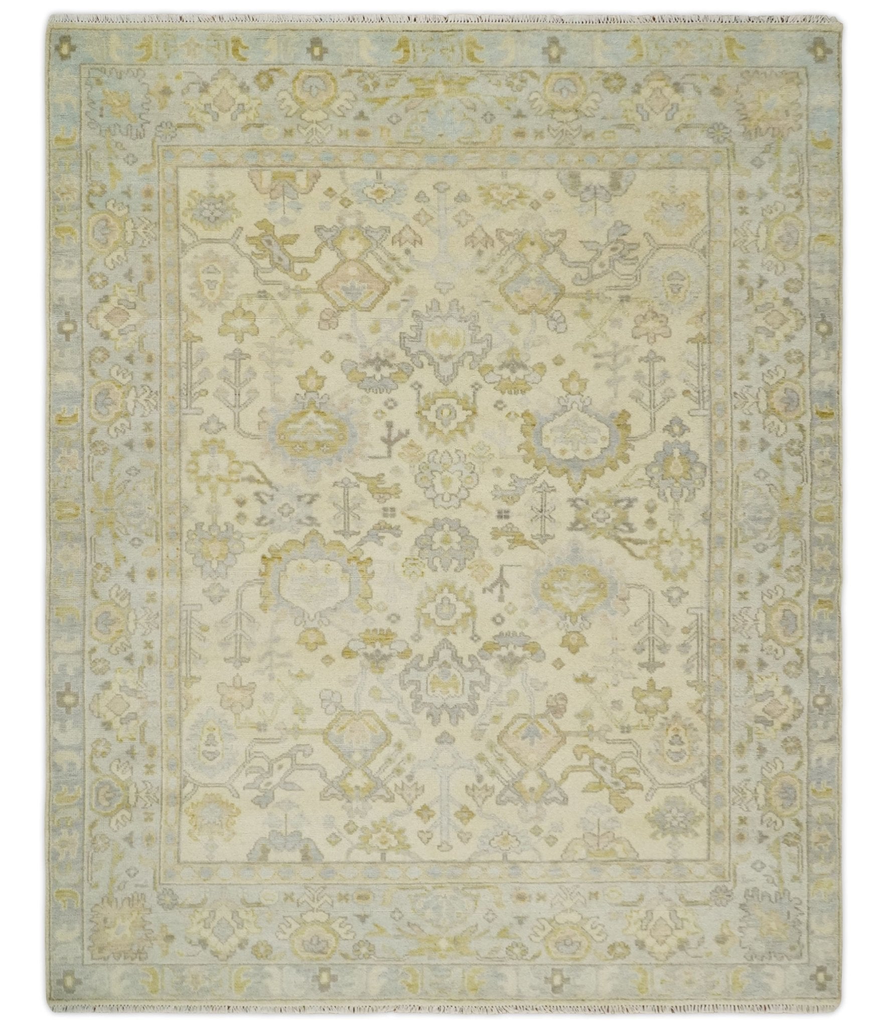Earthy Neutral Traditional Beige and Silver Antique Style Hand knotted Wool Area Rug, Kids, Living Room and Bedroom Rug