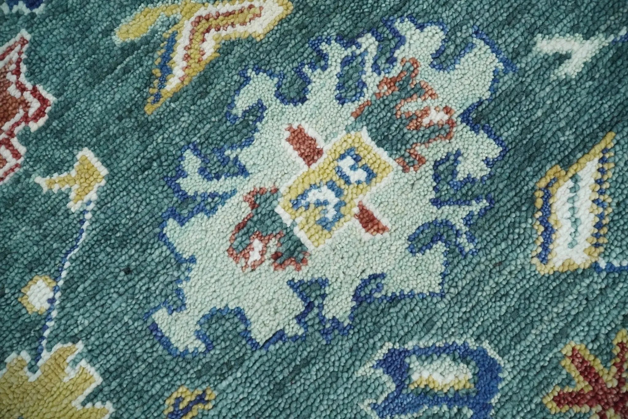 8x10 All Wool Traditional Persian Blue Teal and Ivory Vibrant Colorful Hand knotted Oushak Area Rug