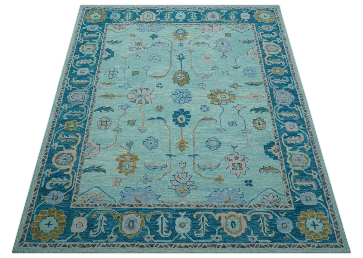 Elaine Custom Made Blue Traditional Oushak Hand Tufted Wool Rug