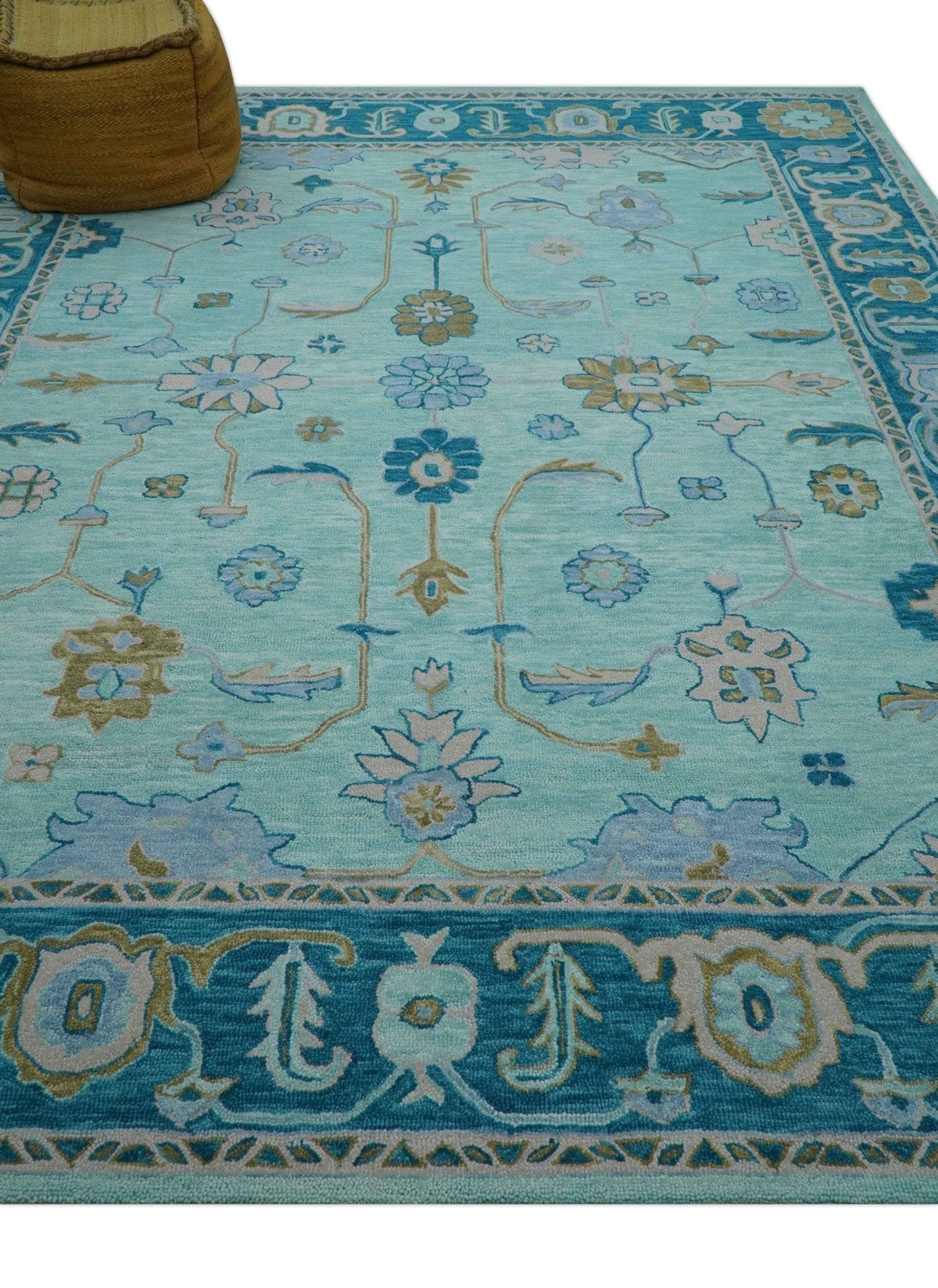 Elaine Custom Made Blue Traditional Oushak Hand Tufted Wool Rug