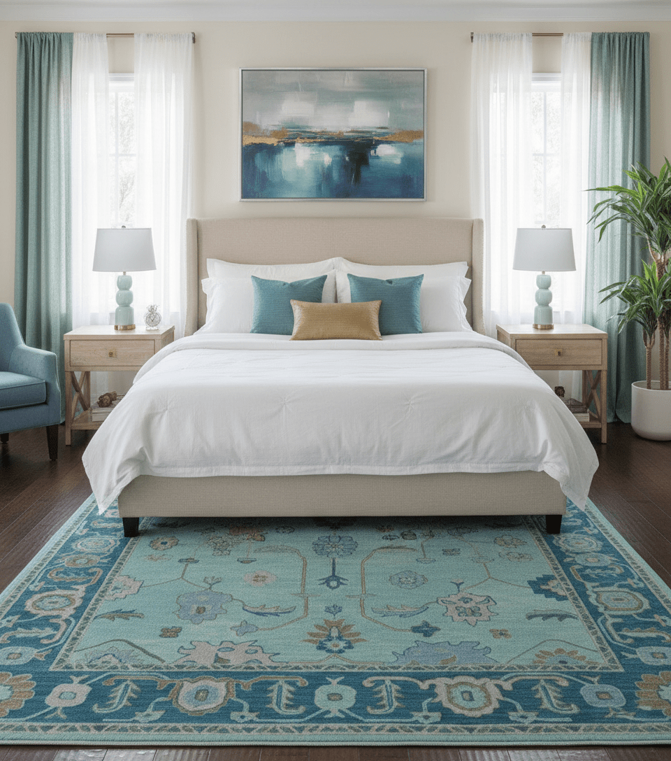 Elaine Custom Made Blue Traditional Oushak Hand Tufted Wool Rug