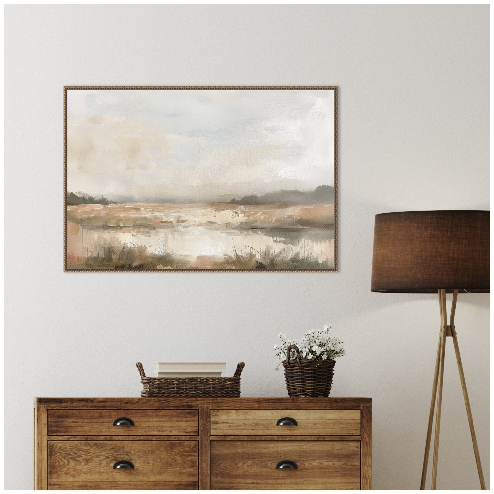 Neutral Abstract Landscape by The Creative Bunch Studio Framed Canvas Wall Art Print