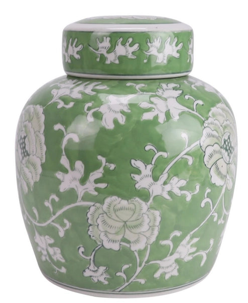 Stunning New Green Flat Top Floral Jar - The Mayfair Hall