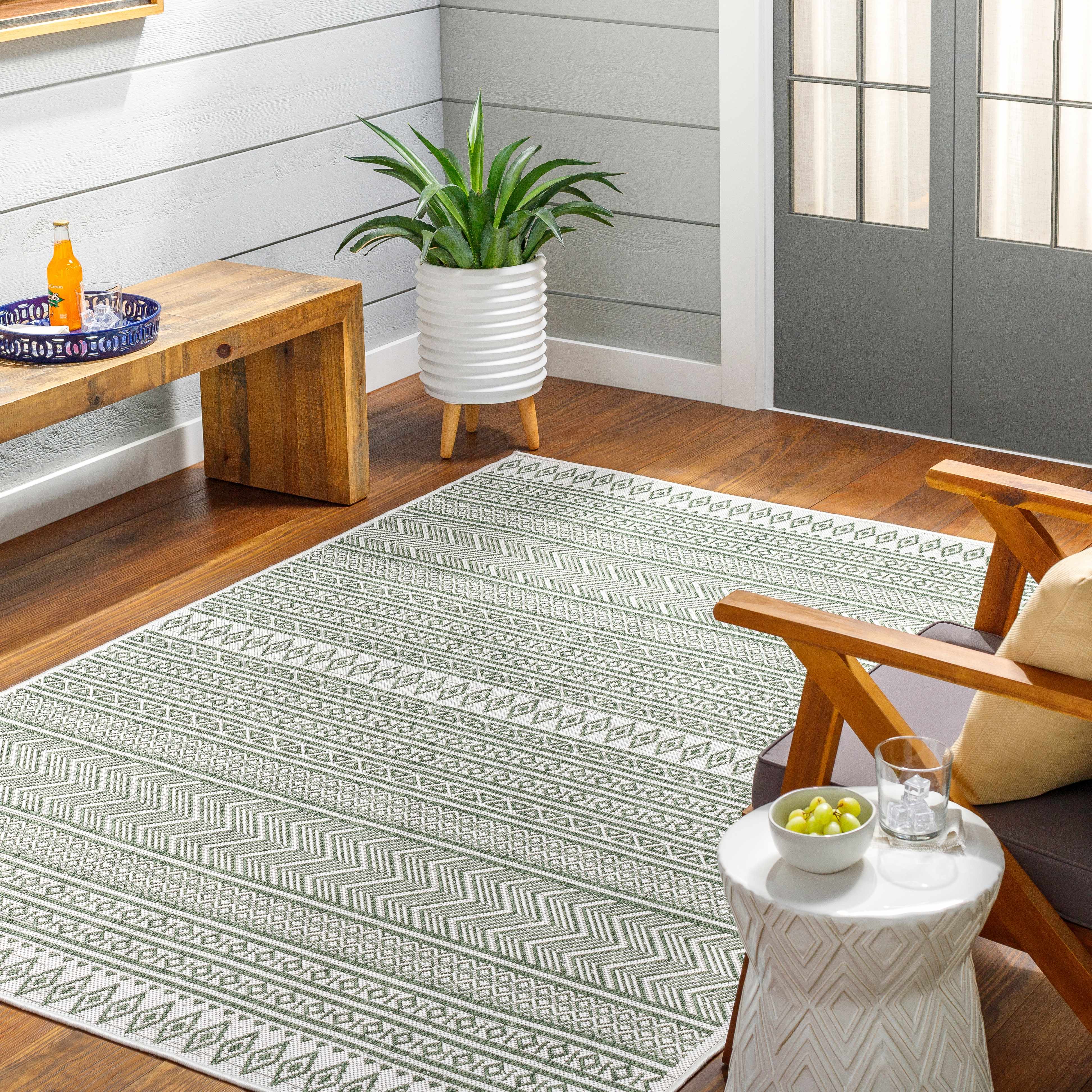 Madras Natural Gray Green All Over Performance Outdoor Area Rug