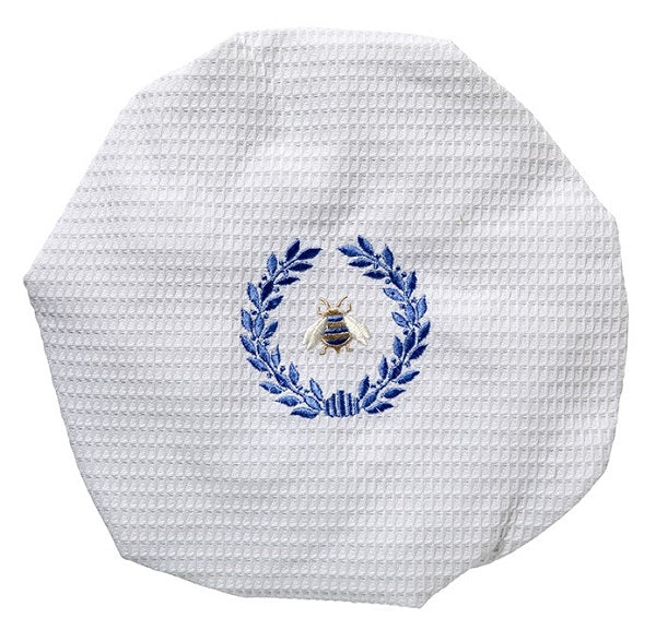 Shower Cap, Waffle Weave, Napoleon Bee Wreath (Blue) - The Mayfair Hall