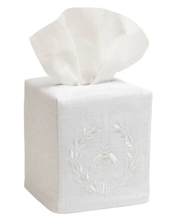 Tissue Box Cover, Linen Cotton - Napoleon Bee Wreath (White) - The Mayfair Hall