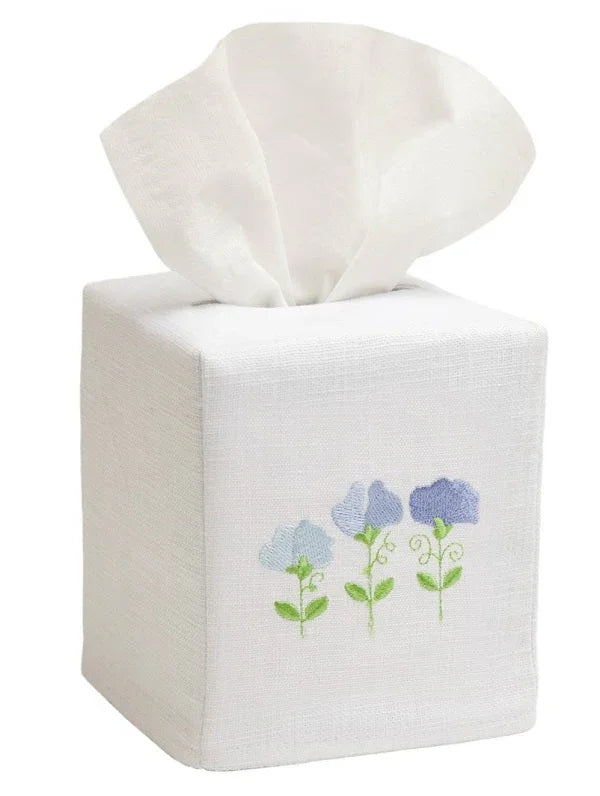 Tissue Box Cover, Row of Sweet Peas (Blue) - The Mayfair Hall