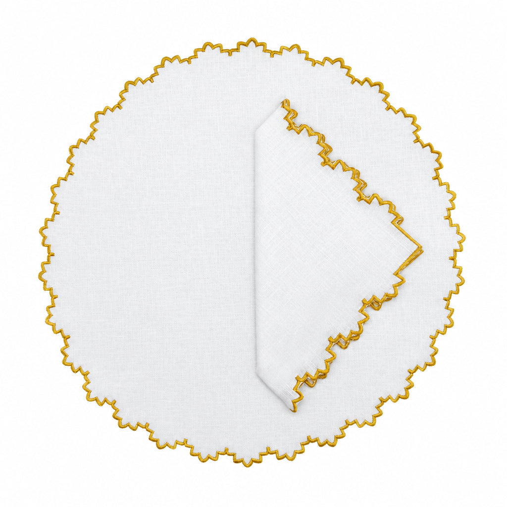 Gardenia Gold Embroidered Linen Placemats by Duggan Society — Set of 4