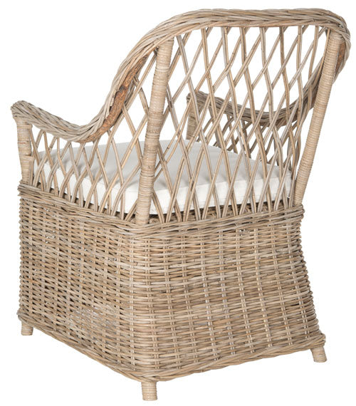 Maluku Rattan Accent Chair in Natural with White Cushion