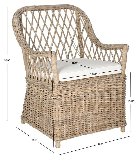 Maluku Rattan Accent Chair in Natural with White Cushion