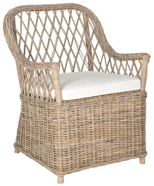 Maluku Rattan Accent Chair in Natural with White Cushion