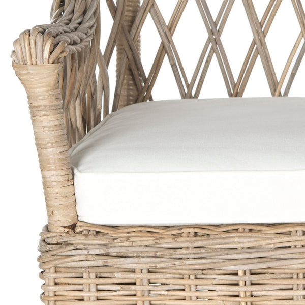 Maluku Rattan Accent Chair in Natural with White Cushion