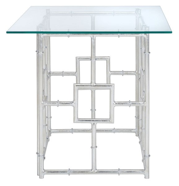 Dermot Glass Top Silver Accent Table - The Mayfair Hall