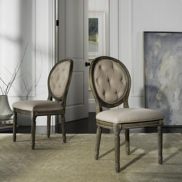 Holloway Tufted Oval Dining Chair in Rustic Oak with Beige Upholstery (Set of 2)