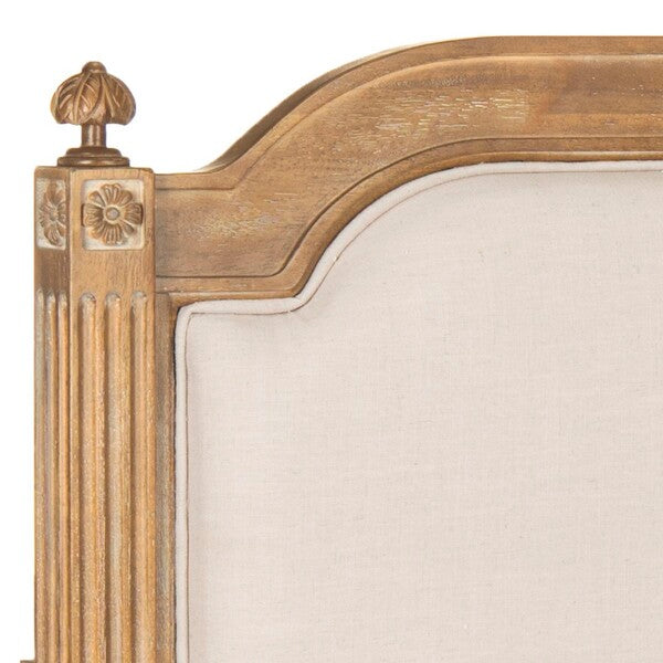 Wood Headboard in Rustic Oak with Beige Linen Upholstery