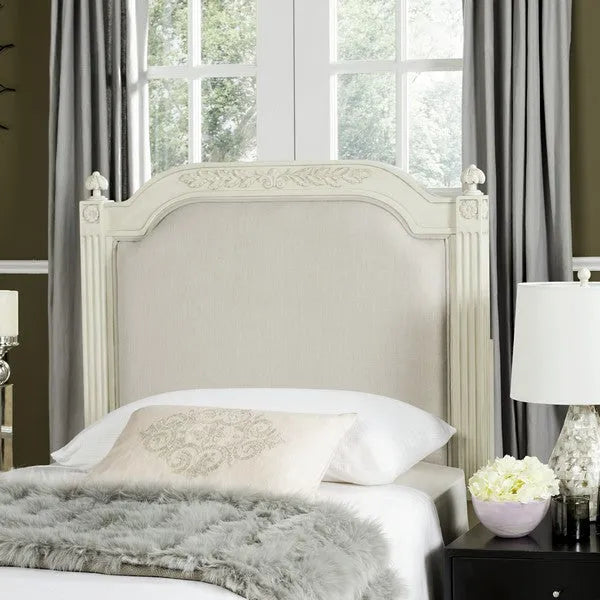 Antique Beige Wood Linen Headboard